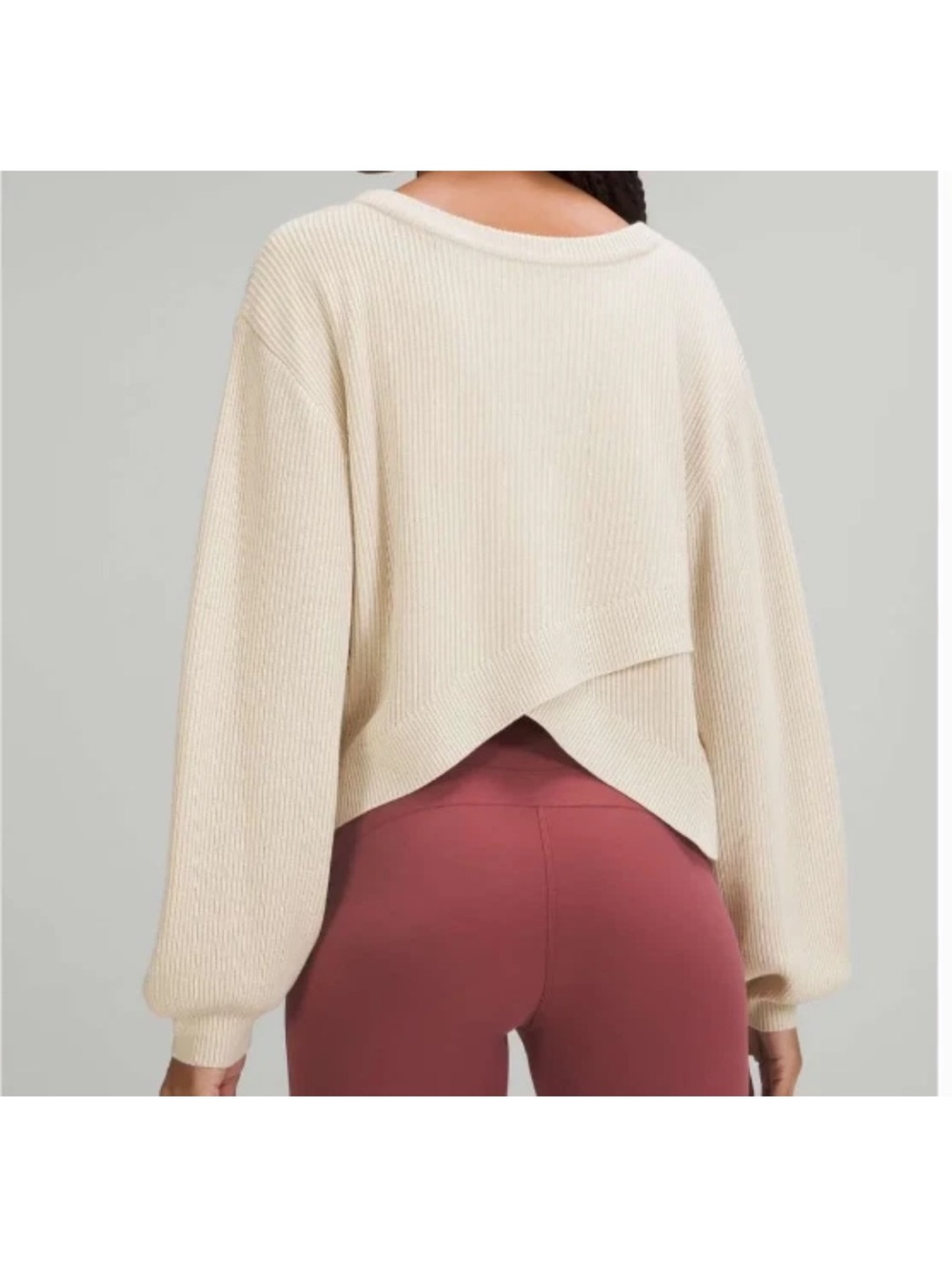 Lululemon Light Tan Ribbed Reversible Crossover Sweater - size 8 Medium - Picture 2 of 4